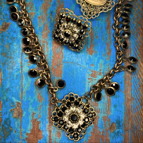 SET! Earrings + Necklace w Dangles Black & Clear Swarovski Crystals by Kenny Ma - Picture 9 of 12